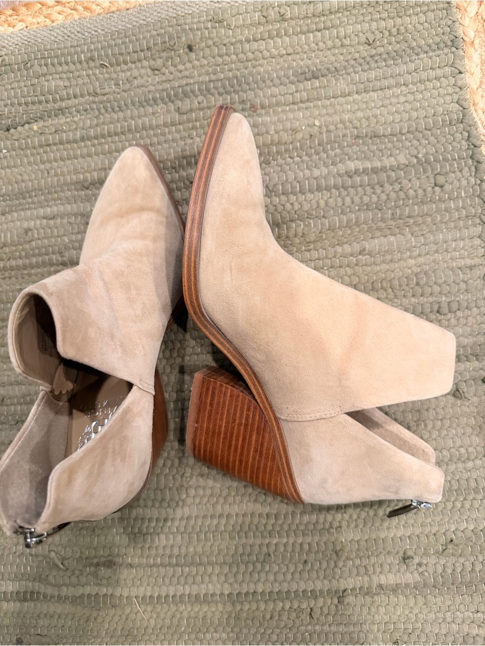 Vince Camuto Taupe Suede Block Heel Ankle Booties ankle boots